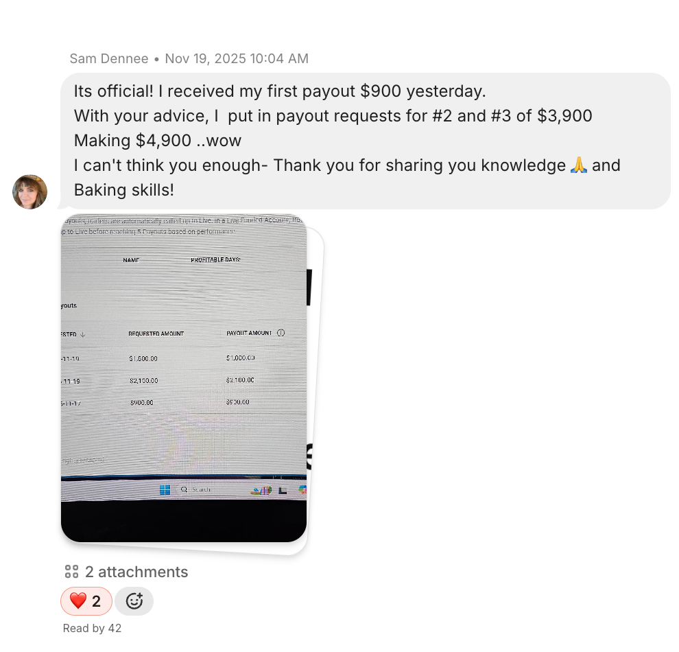 Member's first payout message