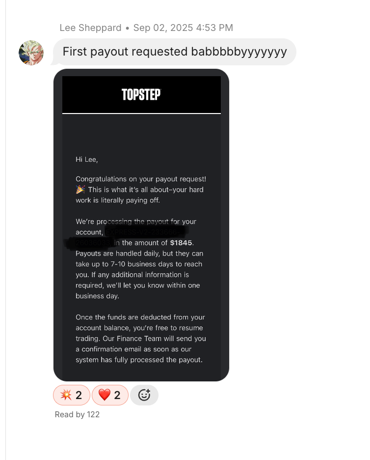 First Topstep payout requested