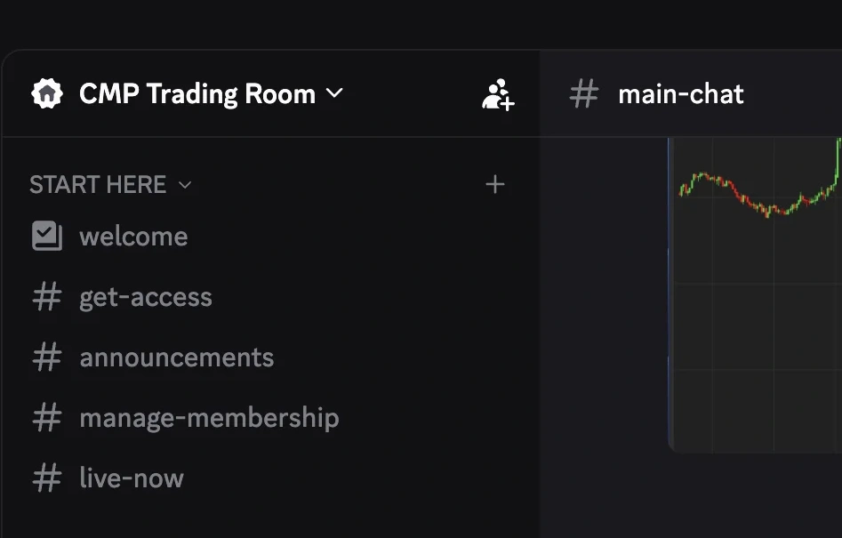 The CMP Trading Room Discord server: channel list and main chat